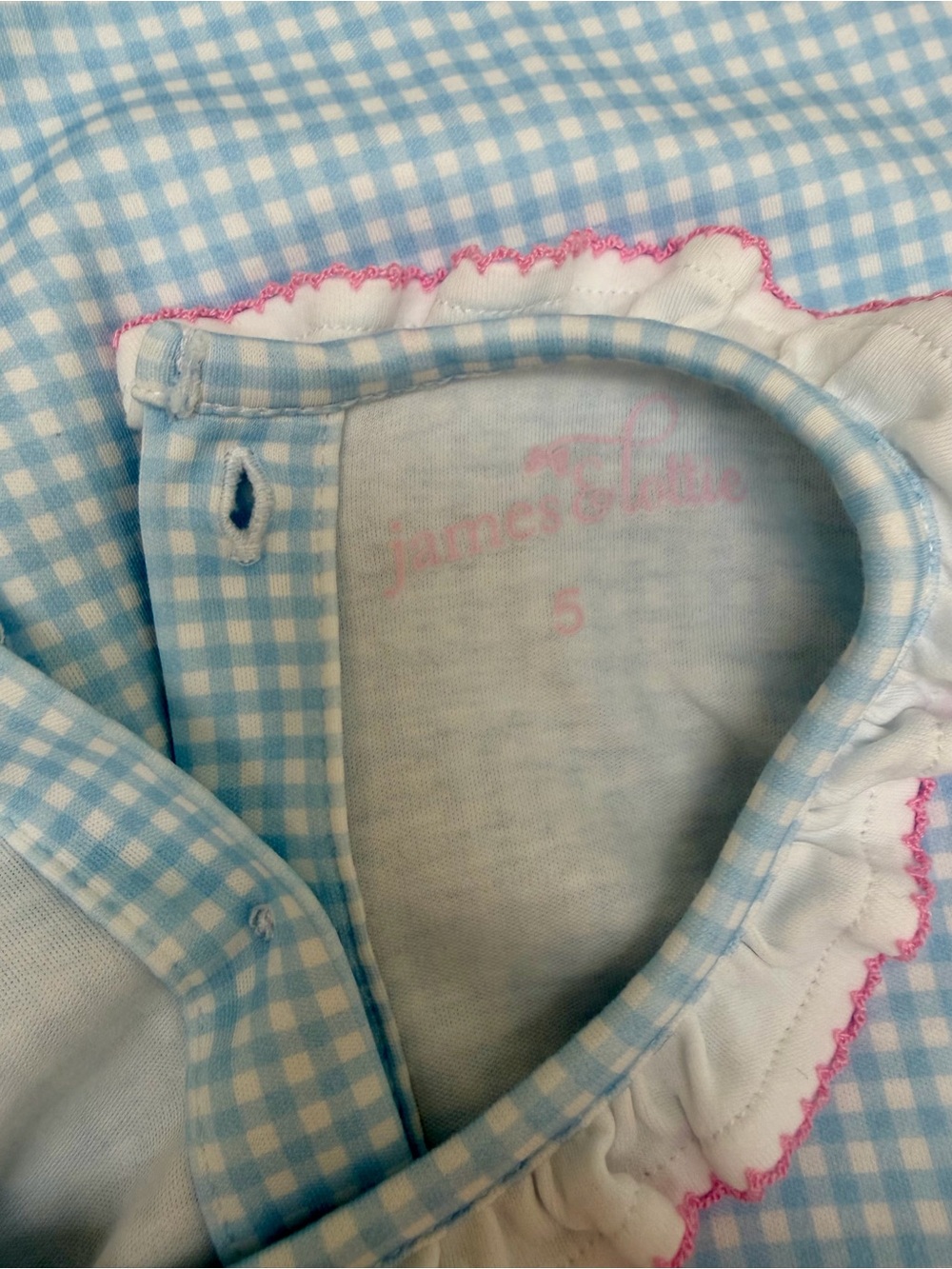 James & Lottie Smocked Gingham Dress Size 5 NWOT 100% Pima Cotton - Picture 3 of 6